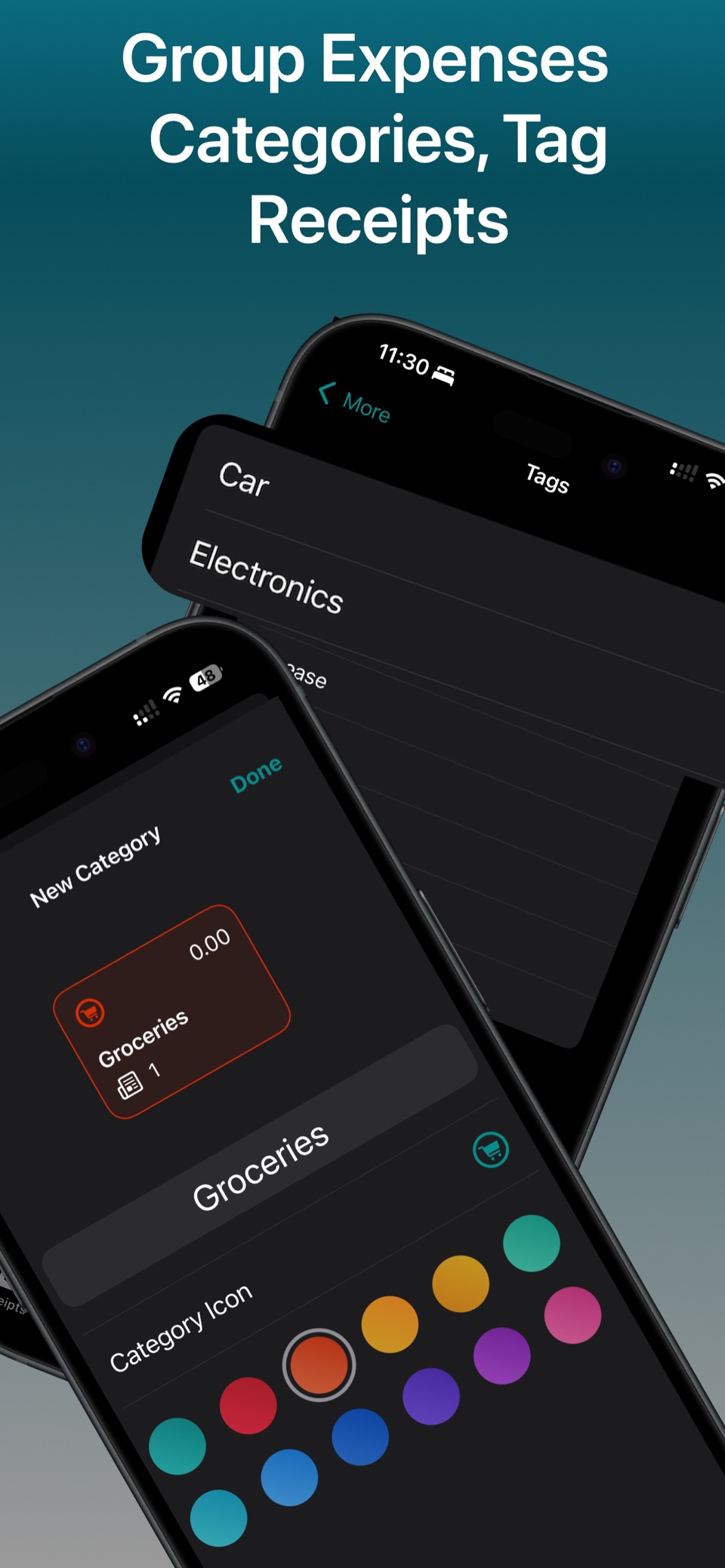 Custom receipt categories, tags, colors and icons in Receiptly