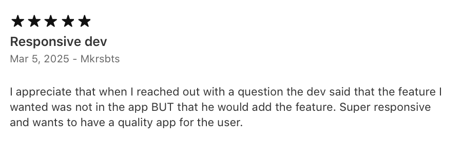 App Store customer review 2 of the Receiptly receipt scanner app