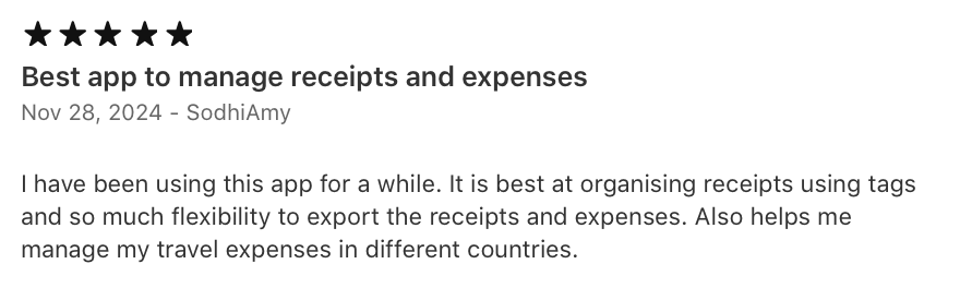 App Store customer review 4 of the Receiptly receipt scanner app
