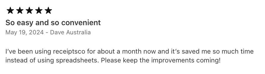 App Store customer review 6 of the Receiptly receipt scanner app