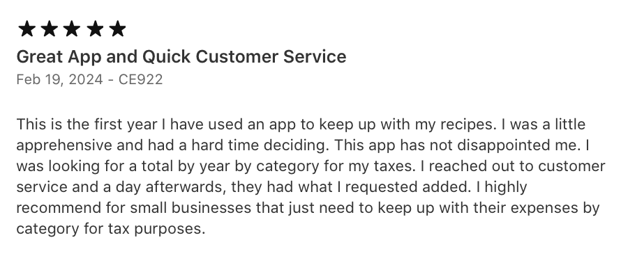App Store customer review 7 of the Receiptly receipt scanner app