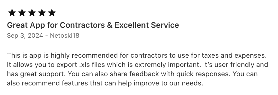 App Store customer review 8 of the Receiptly receipt scanner app