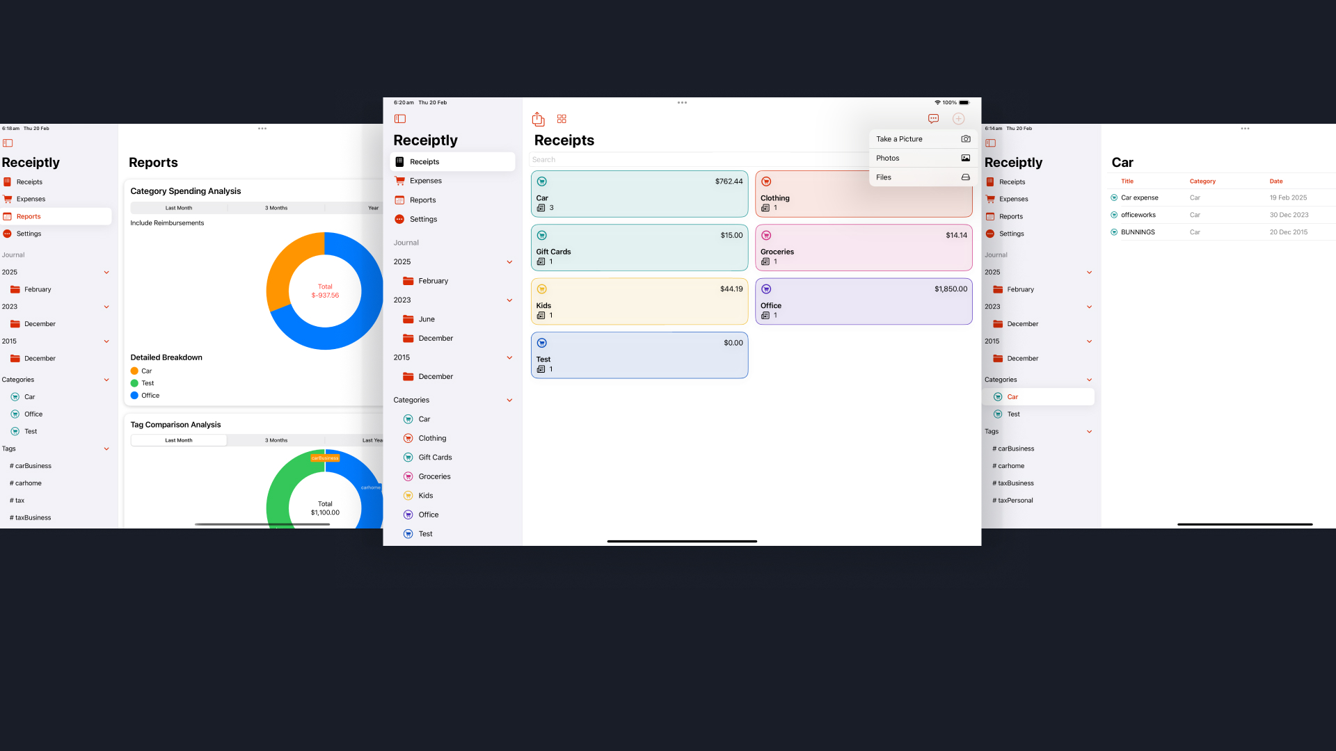 Receiptly receipt organizer app on iPad